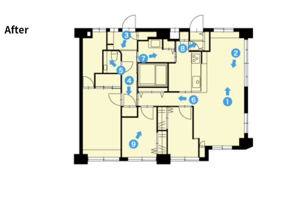 【After】回遊動線・収納変更を実現した築23年マンションの間取り図|スケルトンリフォーム後