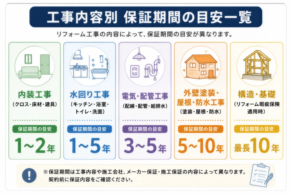 工事内容別の保証期間目安